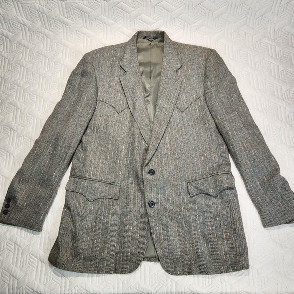 Blazer Men Gray Tweed Circle S Western 44R Color Speck Herringbone cowboy